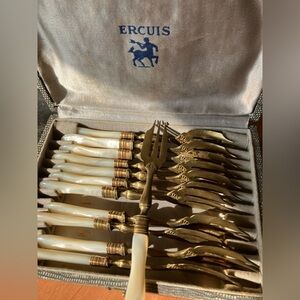 Mother of Pearl Handle Brass Cocktail Fork Set - Unbranded